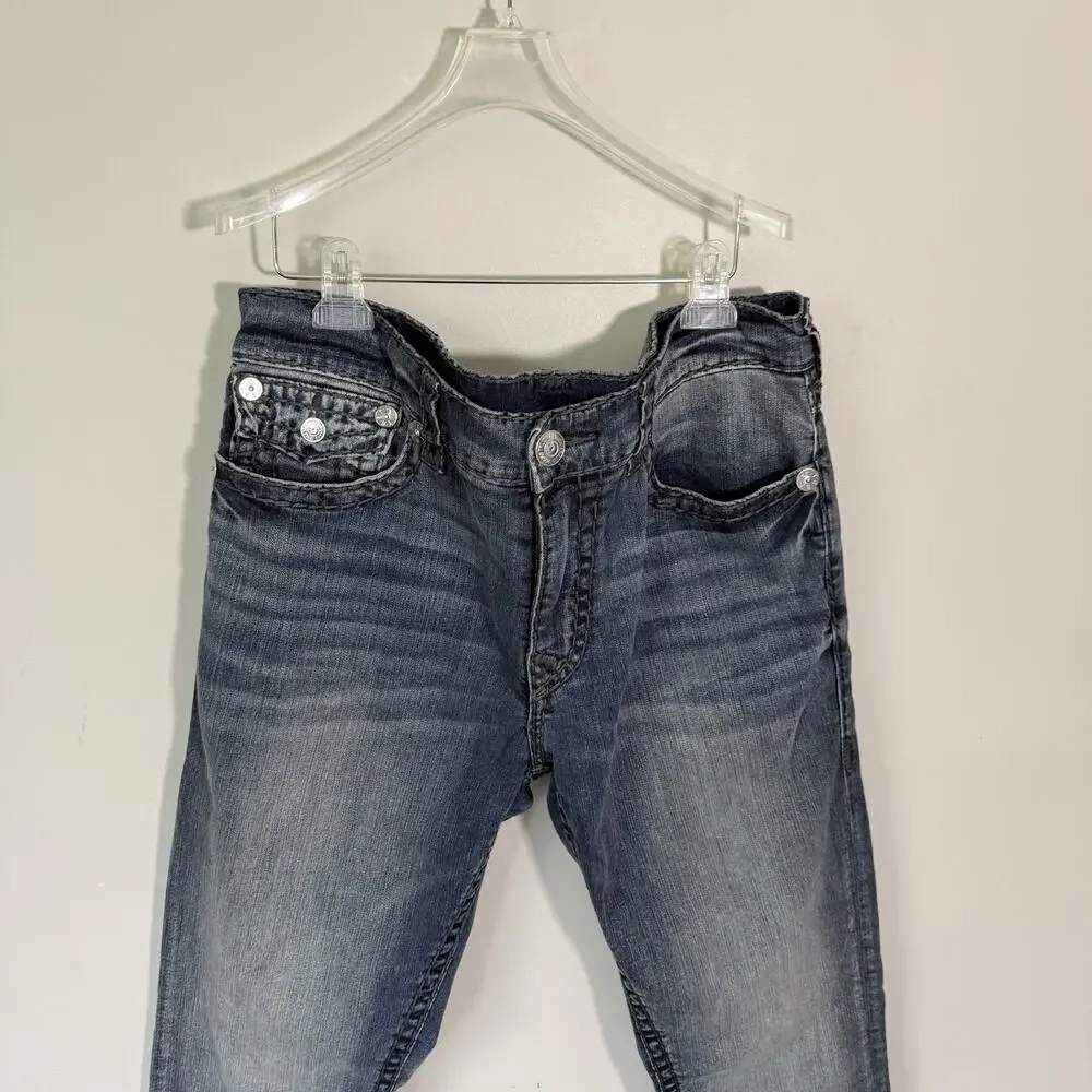 True Religion Men's Rocco Relaxed Skinny Flap Blue Jeans 38 x 32